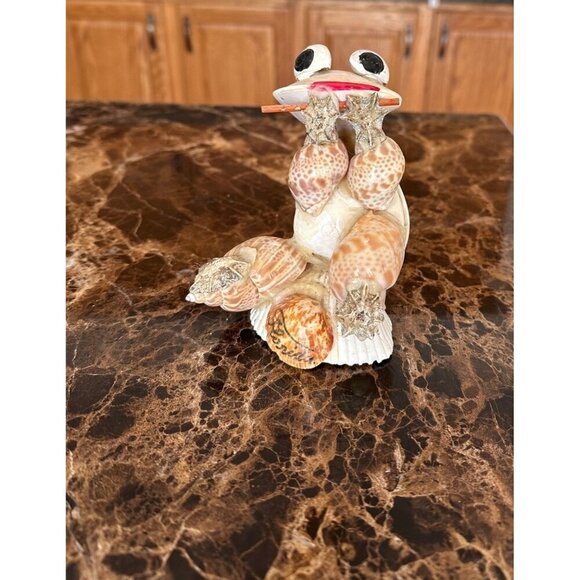 Handmade Shell Frog Figurine With Googly Eyes & Stick Sea Shells StarFish Beach - Picture 8 of 12